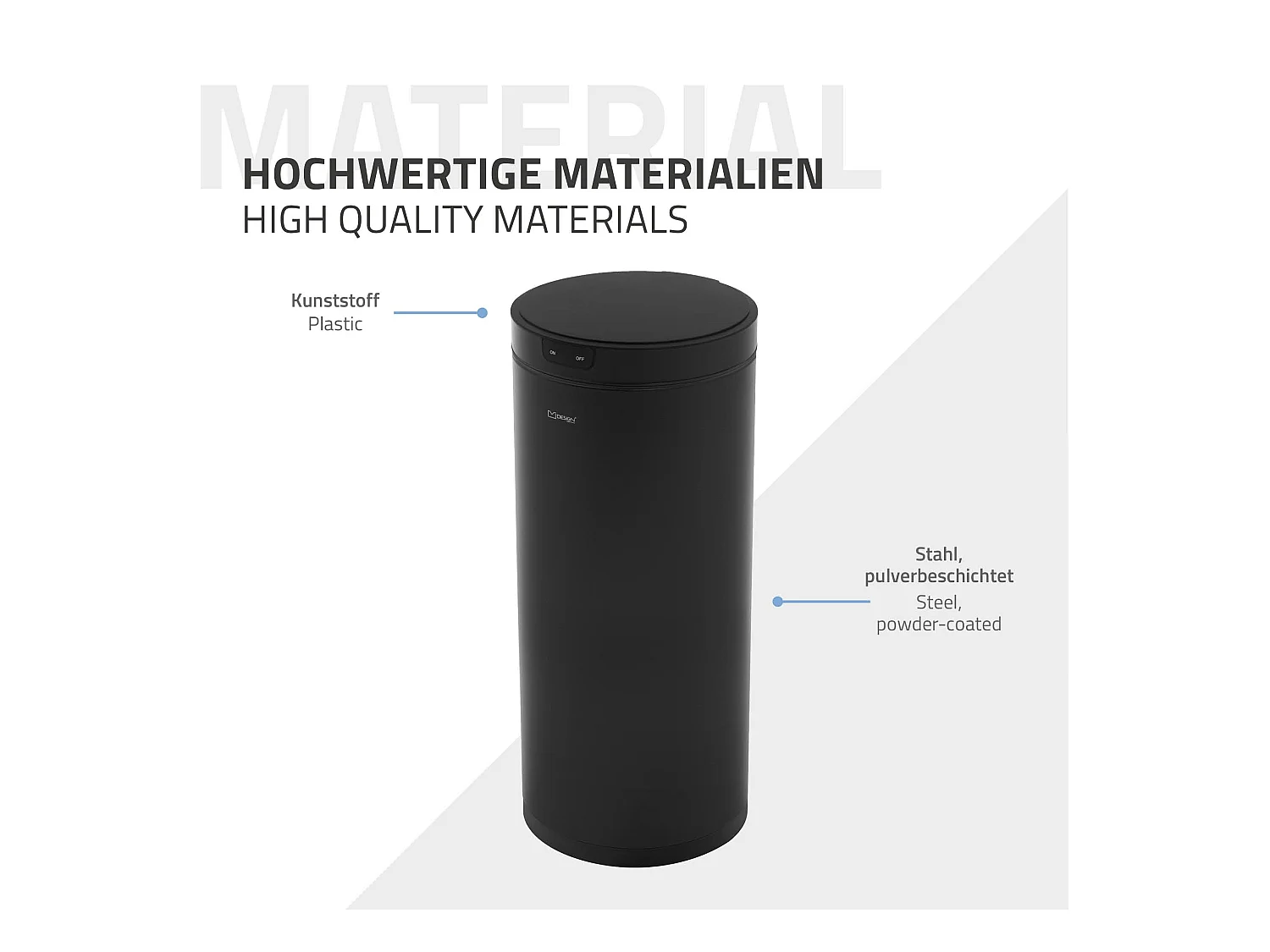 ML-Design Pattumiera automatica 40L, cestino per rifiuti con sensore rotondo in acciaio verniciato nero, anello per sacchetti, per cucina e ufficio