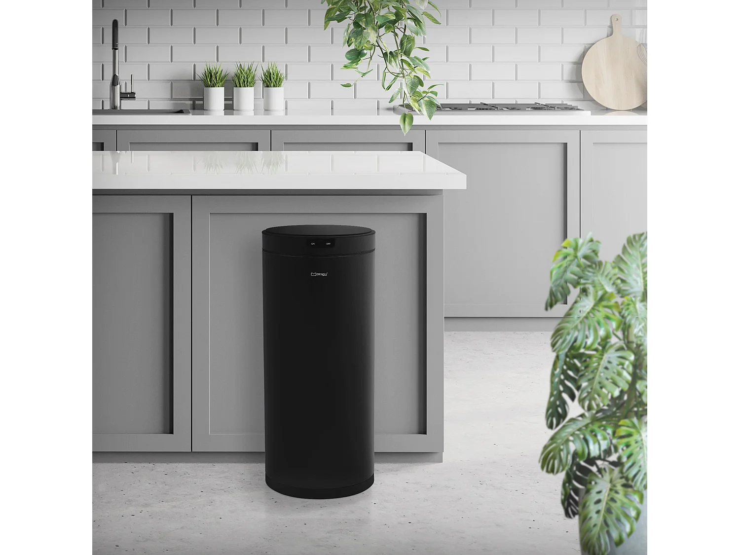 ML-Design Pattumiera automatica 40L, cestino per rifiuti con sensore rotondo in acciaio verniciato nero, anello per sacchetti, per cucina e ufficio