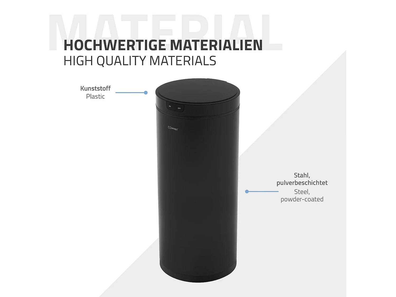 ML-Design Pattumiera automatica 40L, cestino per rifiuti con sensore rotondo in acciaio verniciato nero, anello per sacchetti, per cucina e ufficio