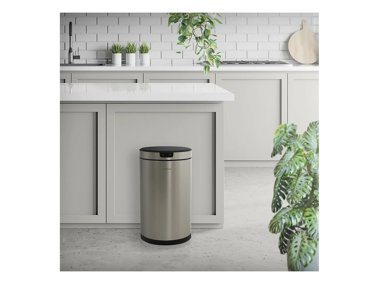 ML-Design Pattumiera automatica 30L, cestino per rifiuti con sensore rotondo in acciaio inox argentato, con anello per sacchetti, per cucina e ufficio