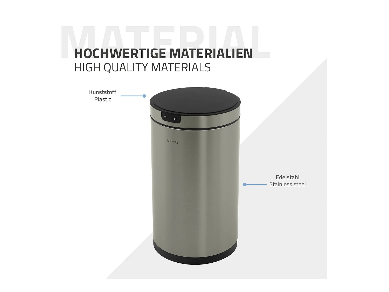 ML-Design Pattumiera automatica 30L, cestino per rifiuti con sensore rotondo in acciaio inox argentato, con anello per sacchetti, per cucina e ufficio