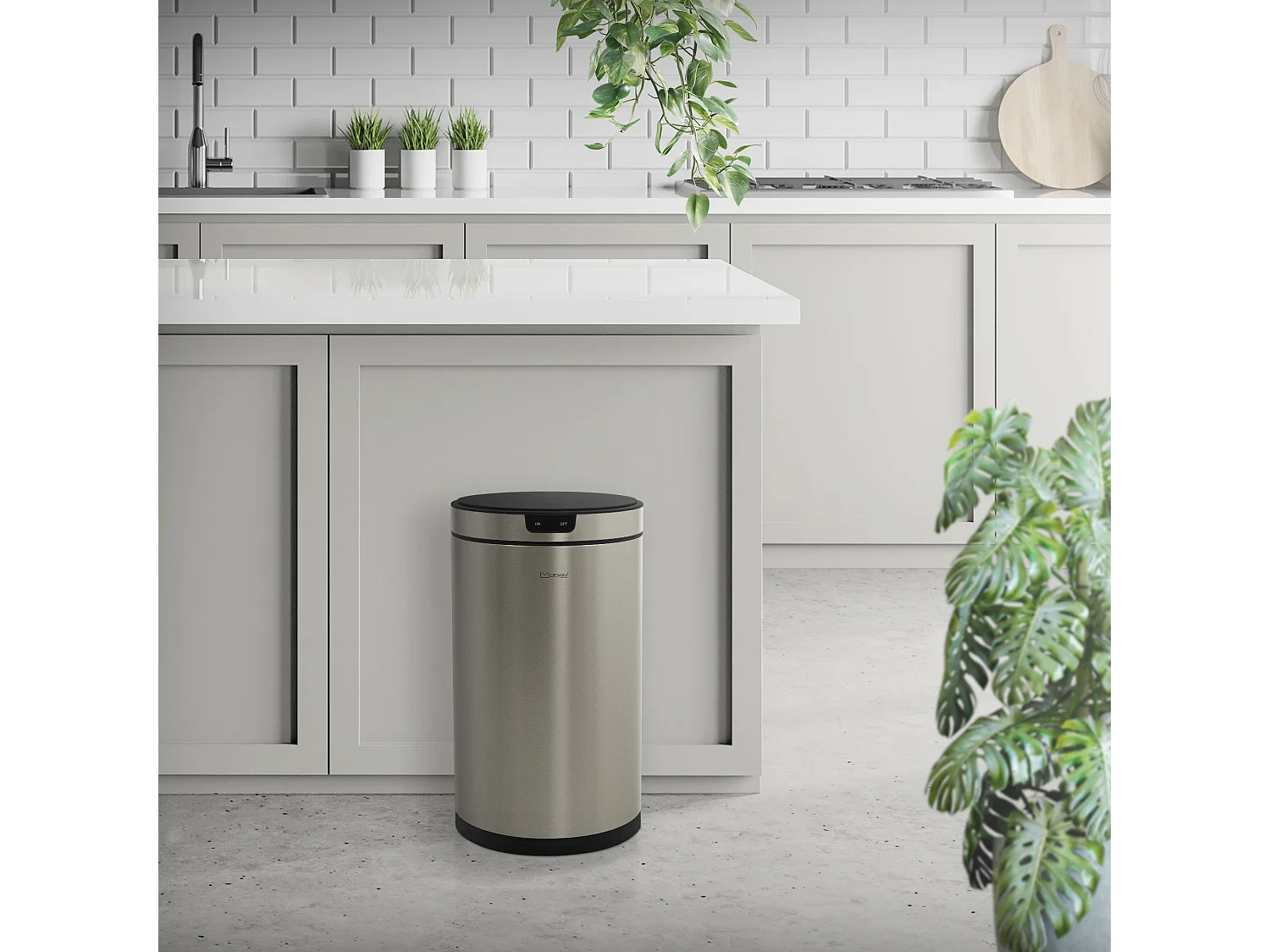 ML-Design Cubo de basura inteligente con sensor de movimiento 30L papelera redonda con apertura y cierre automática de acero plateado con pantalla LED