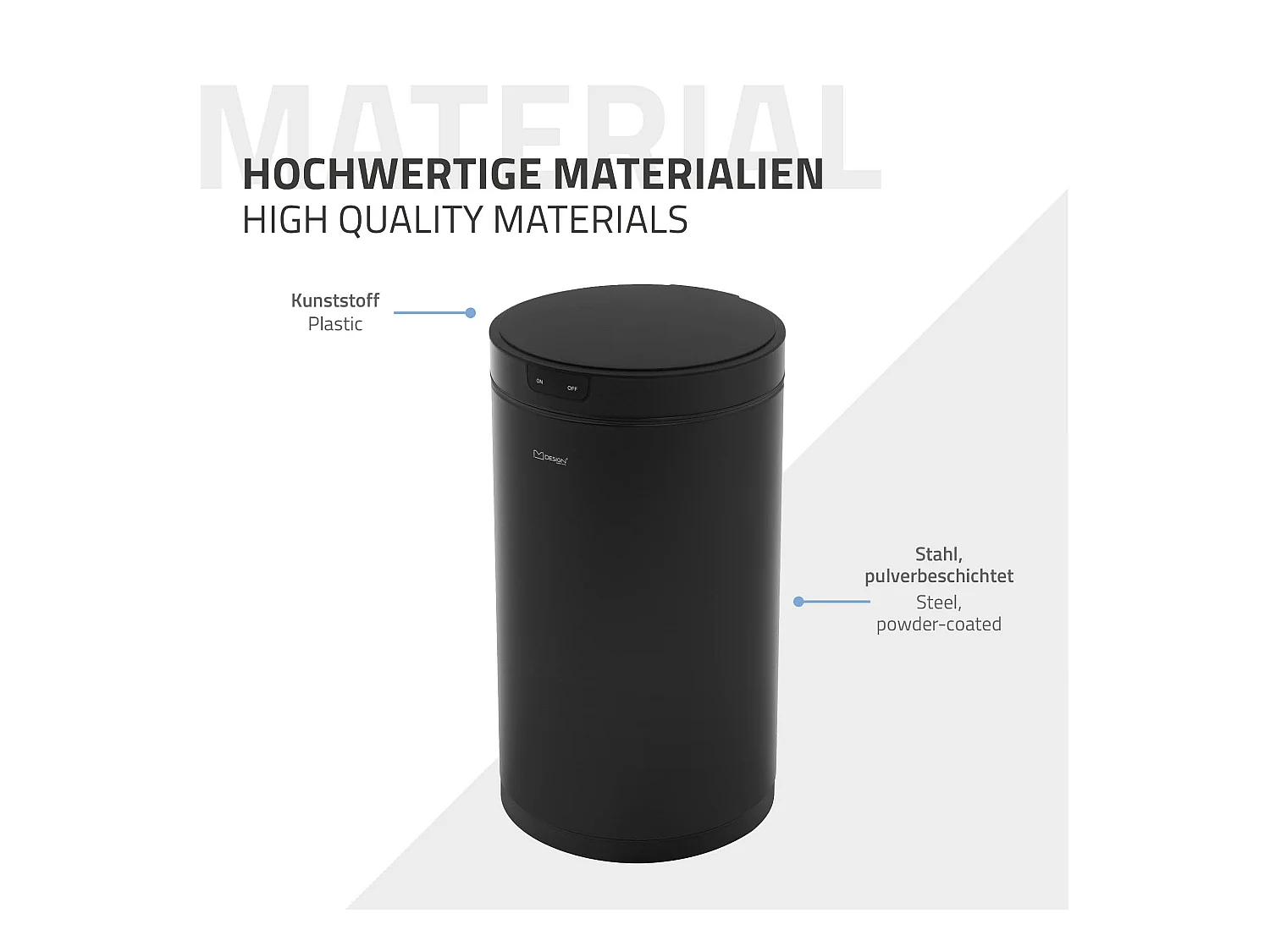 ML-Design Pattumiera automatica 30L, cestino per rifiuti con sensore rotondo in acciaio verniciato nero, anello per sacchetti, per cucina e ufficio