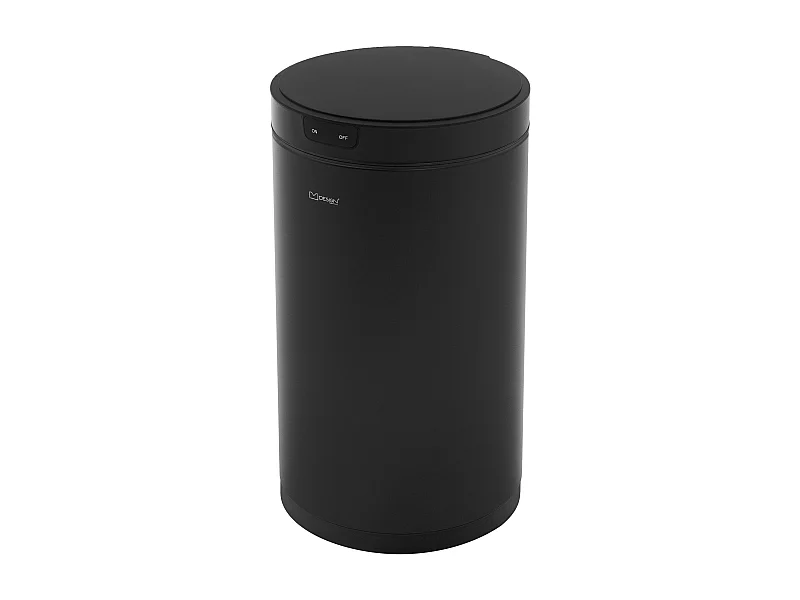 Poubelle automatique avec capteur 30L Noir en acier aspect mat ronde ouverture et fermeture sans contact anneau de maintien pour sac à déchets cuisine