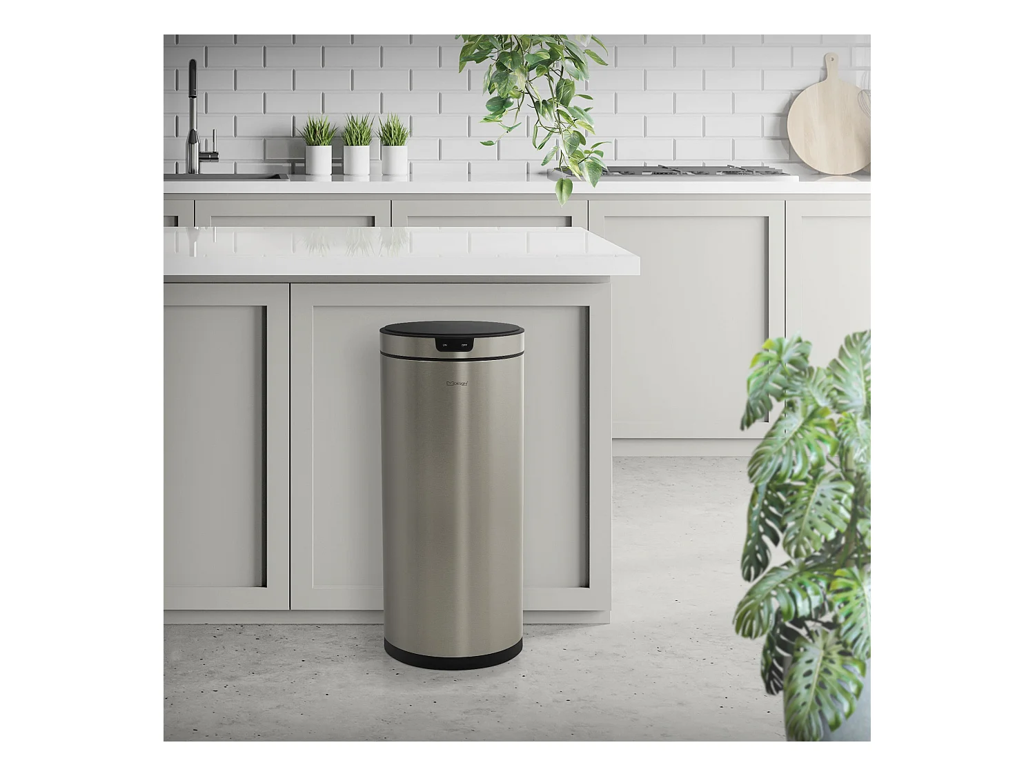 ML-Design Pattumiera automatica 40L, cestino per rifiuti con sensore rotondo in acciaio inox argentato, con anello per sacchetti, per cucina e ufficio