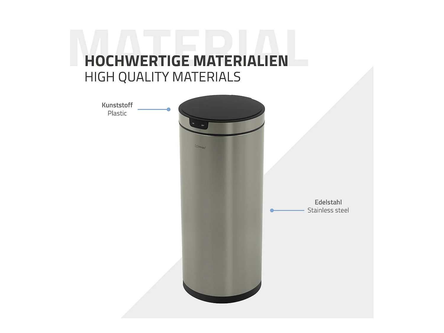 ML-Design Pattumiera automatica 40L, cestino per rifiuti con sensore rotondo in acciaio inox argentato, con anello per sacchetti, per cucina e ufficio