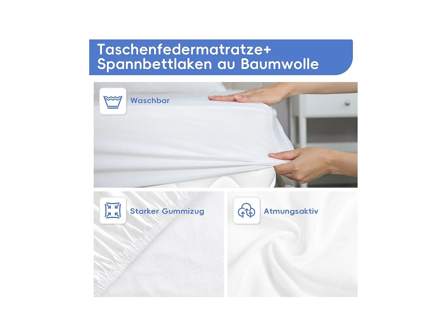 Taschenfederkernmatratze 90 x 190 cm - 7 Zone - Matratzen mit Spannbettlaken - Stärke 28 cm - Härtegrad 3 - Atmungsaktiv - Rückenentlastung