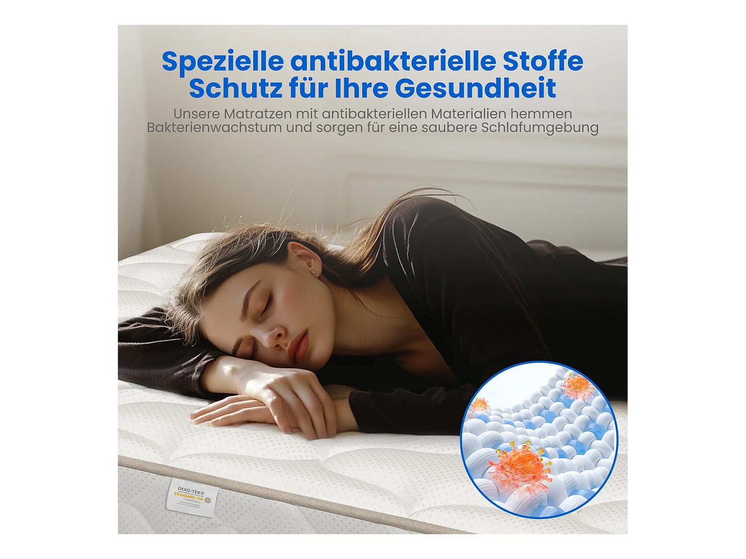 Taschenfederkernmatratze 90 x 200 cm - 7 Zone Federkernmatratze - Stärke 22 cm - Härtegrad 3 - Matratzen mit Spannbettlaken - Matratze für Kinder und Erwachsene