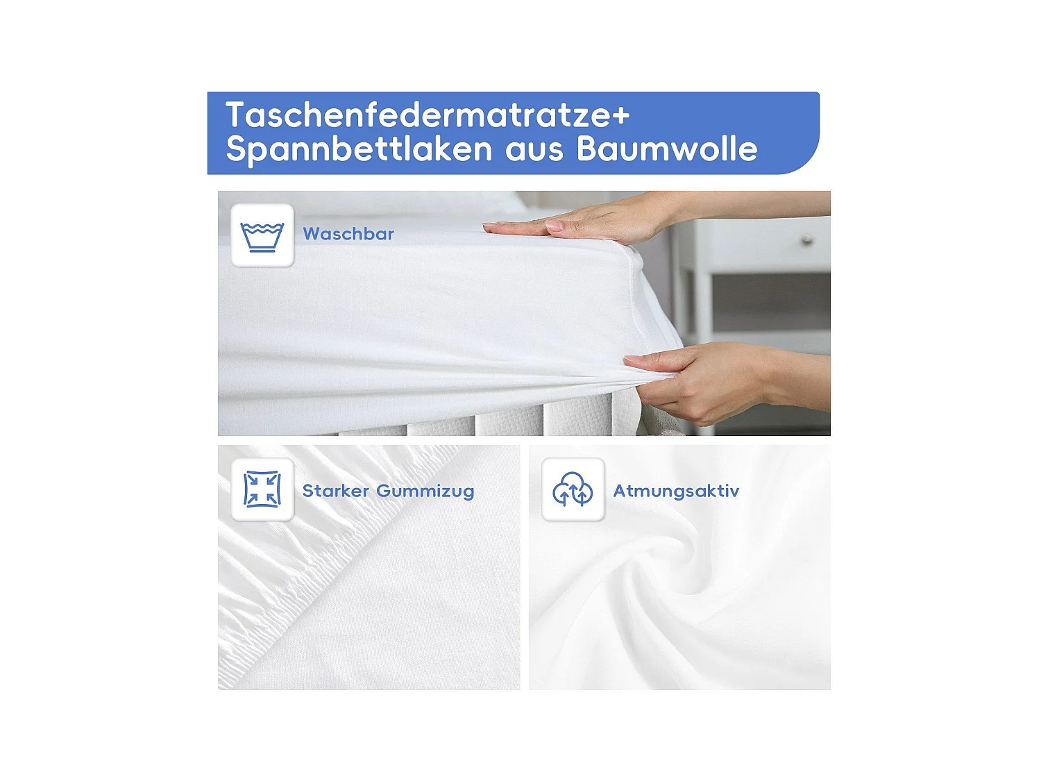 Taschenfederkernmatratze 90 x 200 cm - 7 Zone Federkernmatratze - Stärke 25 cm - Härtegrad 3 - Matratzen mit Spannbettlaken - Matratze für Kinder und Erwachsene