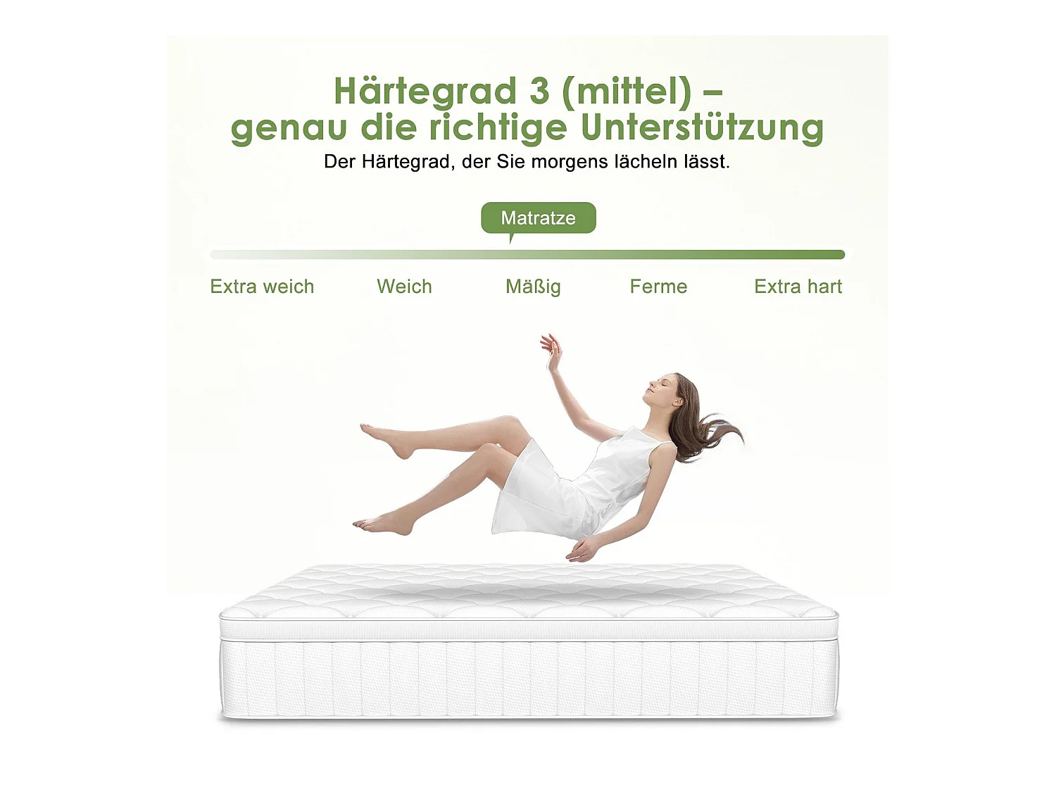 Taschenfederkernmatratze 140x200 - Federkernmatratze 140x200 - Höhe 25cm mit Spannbettlaken - ergonomisch und atmungsaktiv - Härtegrad H3 - Weiß