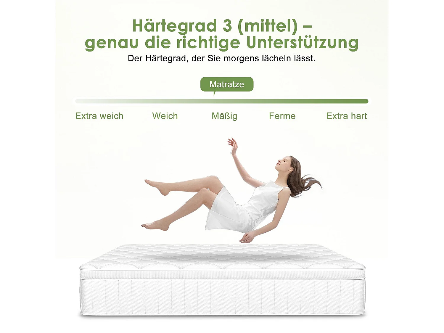 Taschenfederkernmatratze 140x200 - Federkernmatratze 140x200 - Höhe 25cm mit Spannbettlaken - ergonomisch und atmungsaktiv - Härtegrad H3 - Weiß