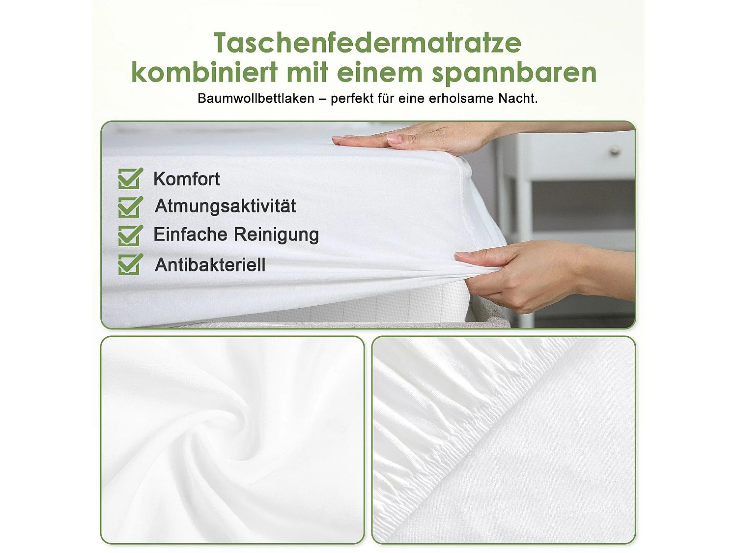 Taschenfederkernmatratze 140x200 - Federkernmatratze 140x200 - Höhe 25cm mit Spannbettlaken - ergonomisch und atmungsaktiv - Härtegrad H3 - Weiß