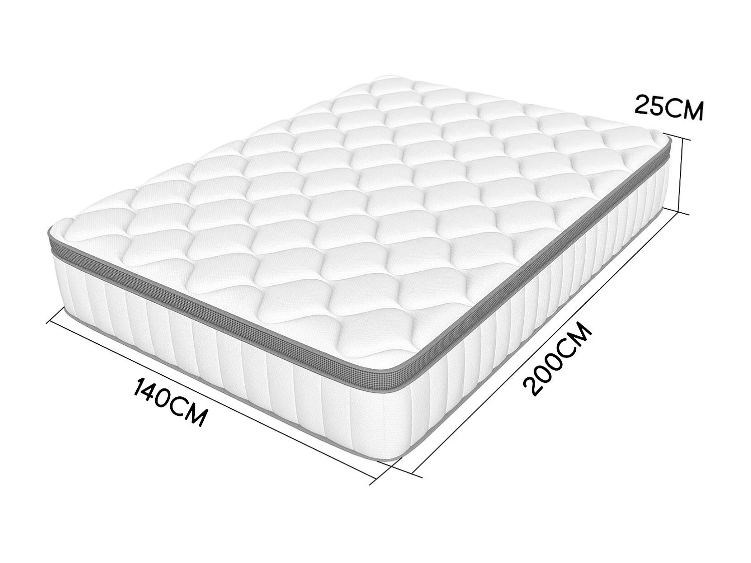 Taschenfederkernmatratze 140 x 200 cm - 7 Zone Federkernmatratze - Stärke 25 cm - Härtegrad 3 - Matratzen mit Spannbettlaken - Matratze für Kinder und Erwachsene