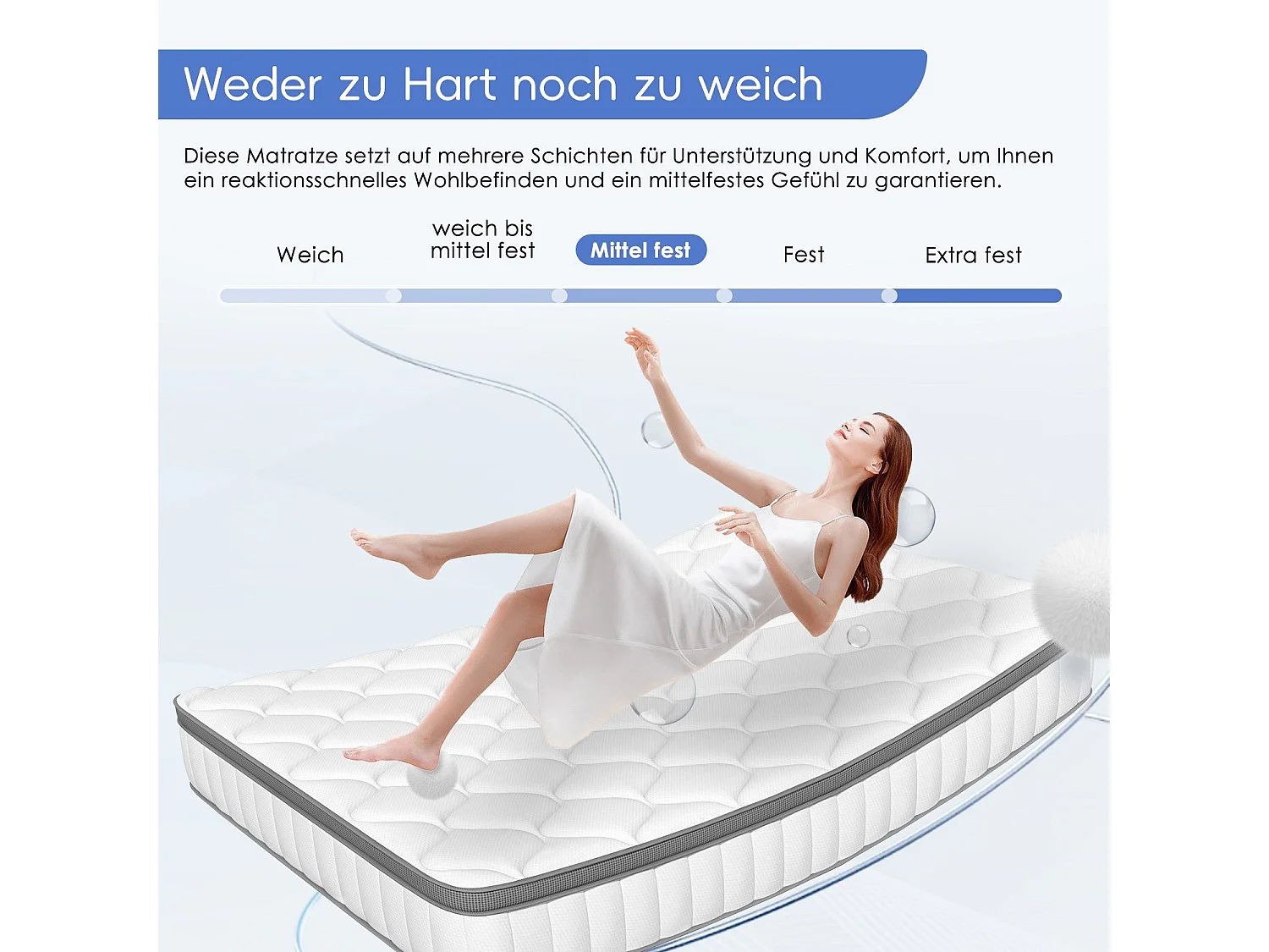 Taschenfederkernmatratze 140 x 200 cm - 7 Zone Federkernmatratze - Stärke 25 cm - Härtegrad 3 - Matratzen mit Spannbettlaken - Matratze für Kinder und Erwachsene