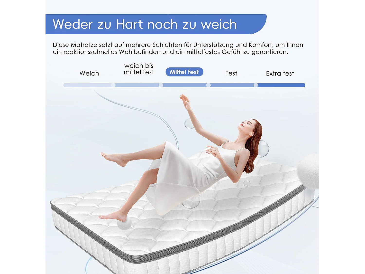 Taschenfederkernmatratze 140 x 200 cm - 7 Zone Federkernmatratze - Stärke 25 cm - Härtegrad 3 - Matratzen mit Spannbettlaken - Matratze für Kinder und Erwachsene