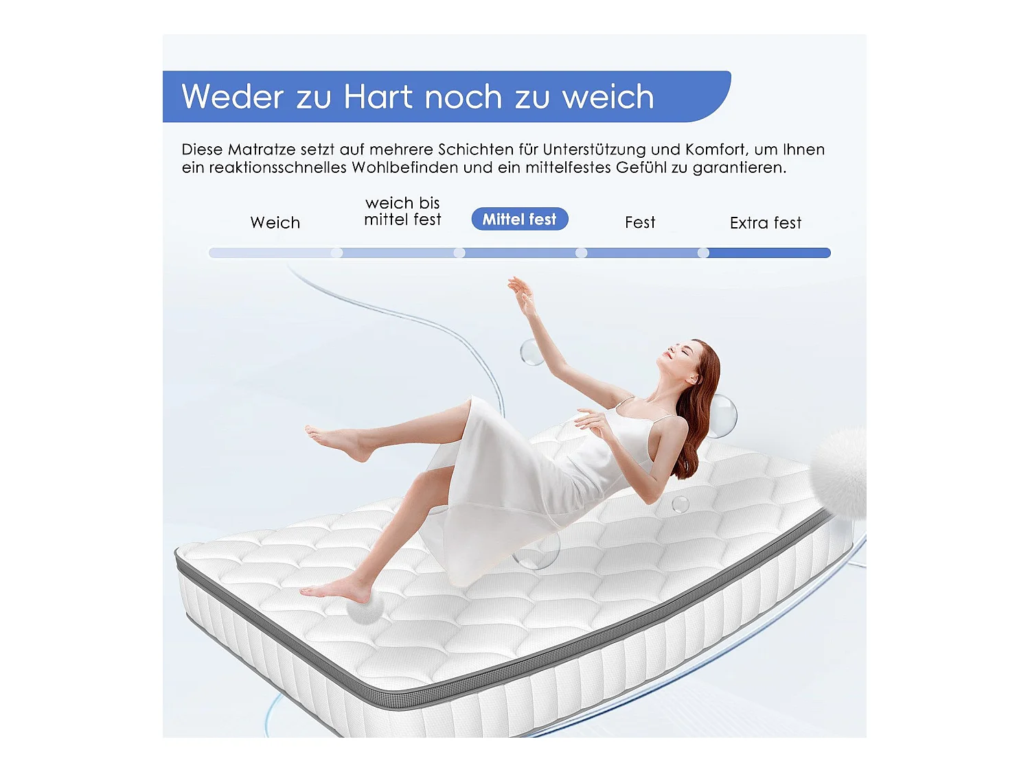 Taschenfederkernmatratze 140 x 190 cm - 7 Zone Federkernmatratze - Stärke 25 cm - Härtegrad 3 - Matratzen mit Spannbettlaken - Matratze für Kinder und Erwachsene