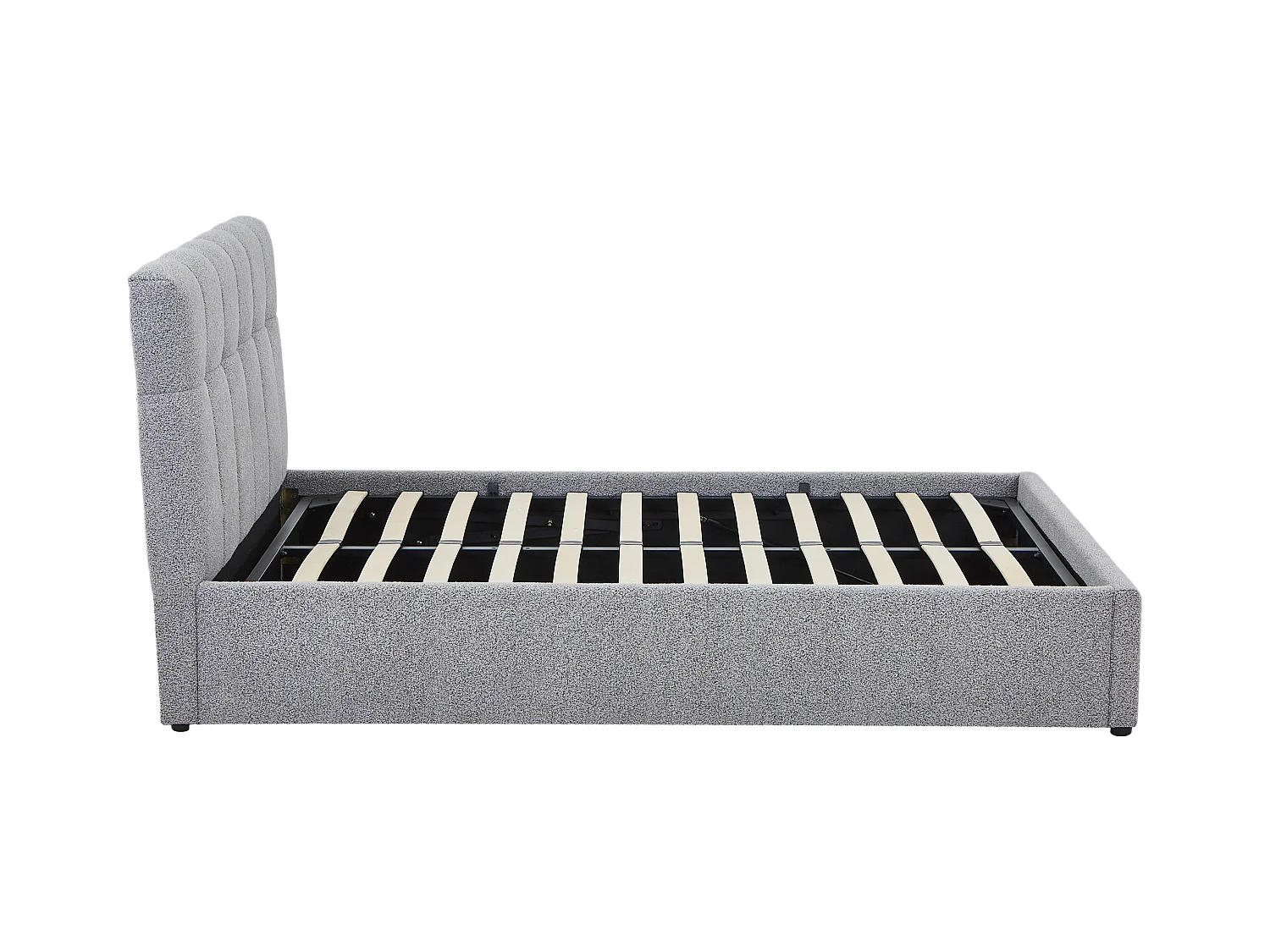 Lit coffre 140 x 190 cm - Tissu bouclette - Gris + Matelas - MAZIRI