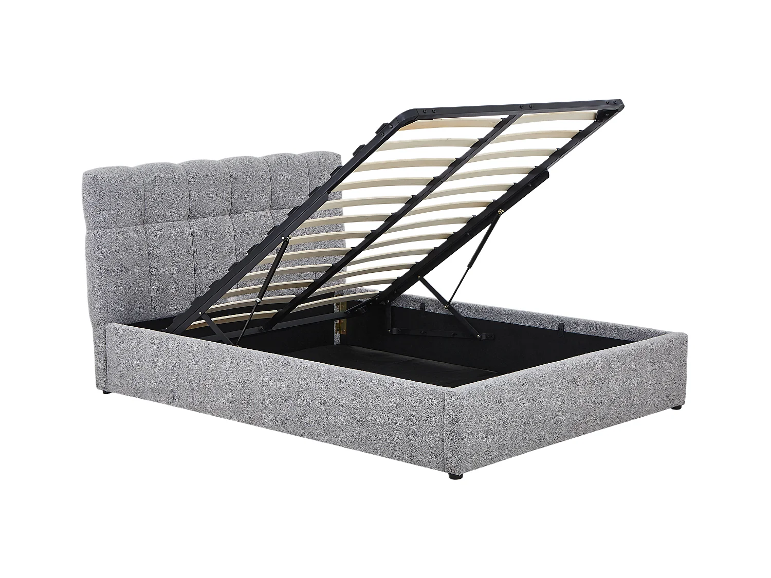 Lit coffre 140 x 190 cm - Tissu bouclette - Gris + Matelas - MAZIRI