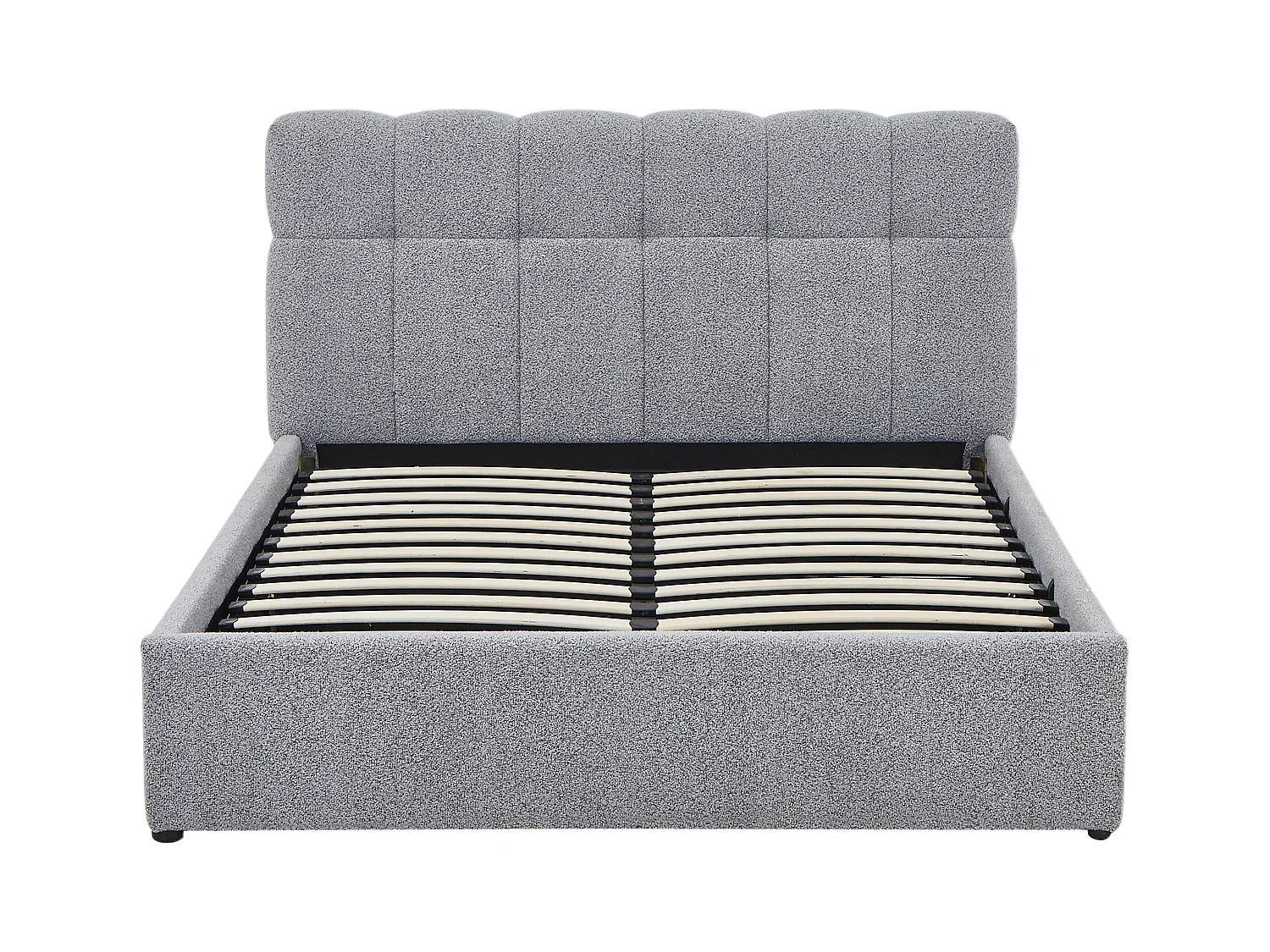 Lit coffre 140 x 190 cm - Tissu bouclette - Gris + Matelas - MAZIRI