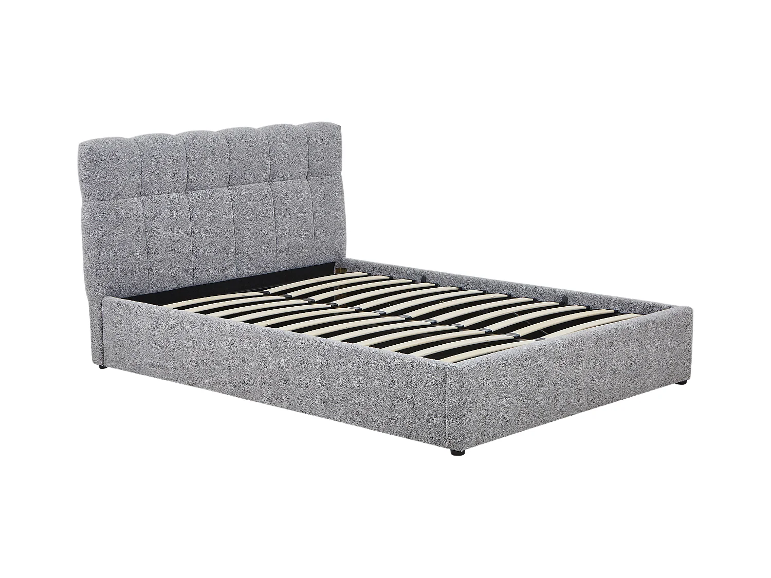 Lit coffre 140 x 190 cm - Tissu bouclette - Gris + Matelas - MAZIRI