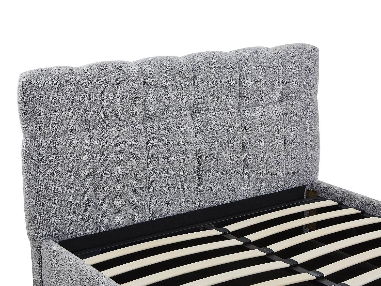 Lit coffre 140 x 190 cm - Tissu bouclette - Gris + Matelas - MAZIRI