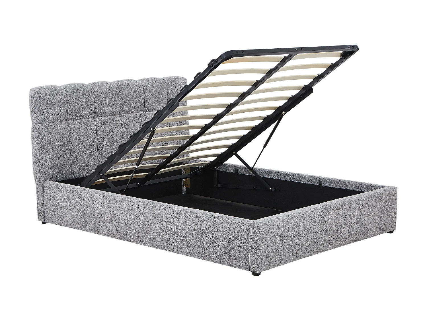 Lit coffre 140 x 190 cm - Tissu bouclette - Gris + Matelas - MAZIRI