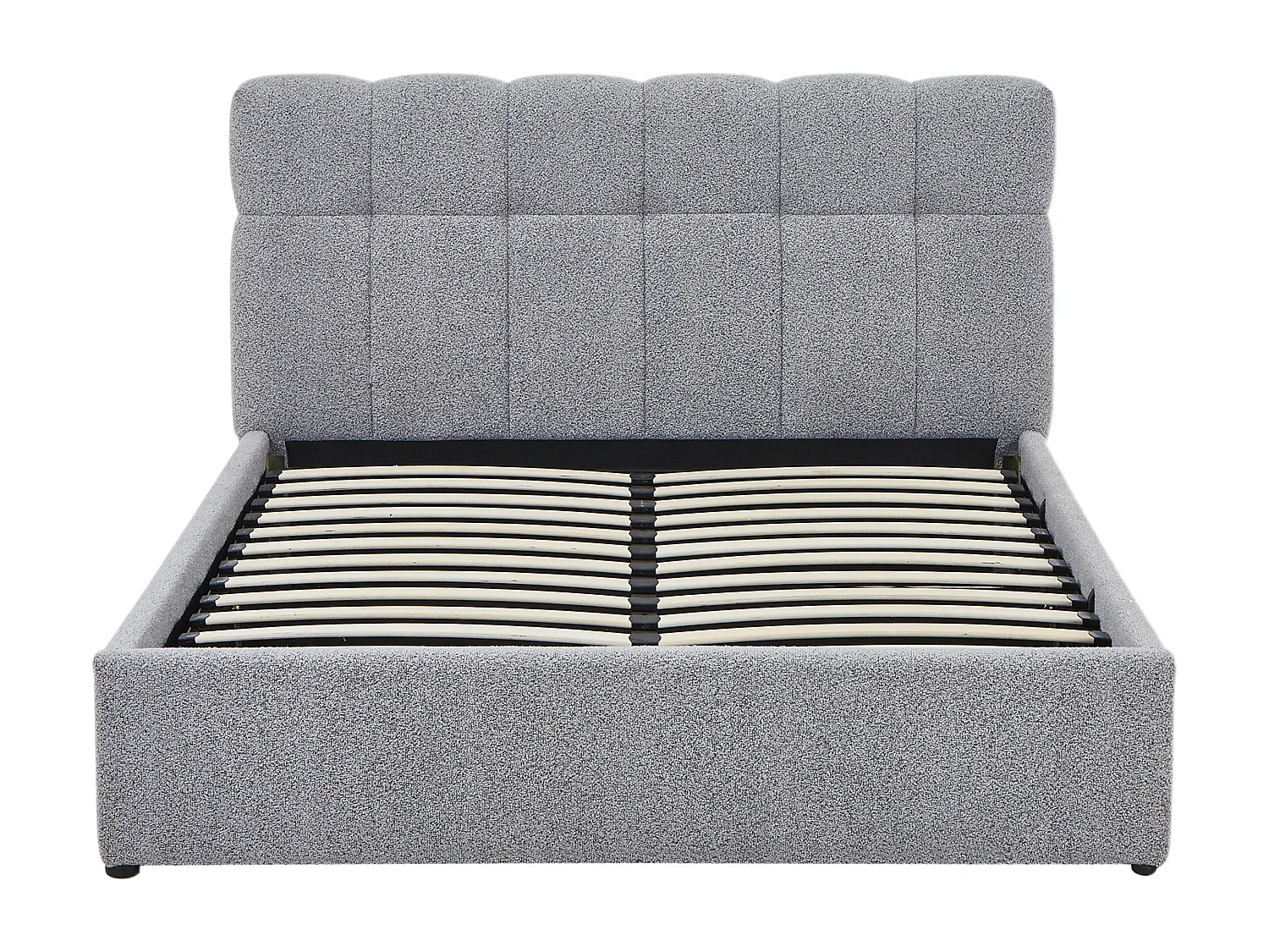 Lit coffre 140 x 190 cm - Tissu bouclette - Gris + Matelas - MAZIRI