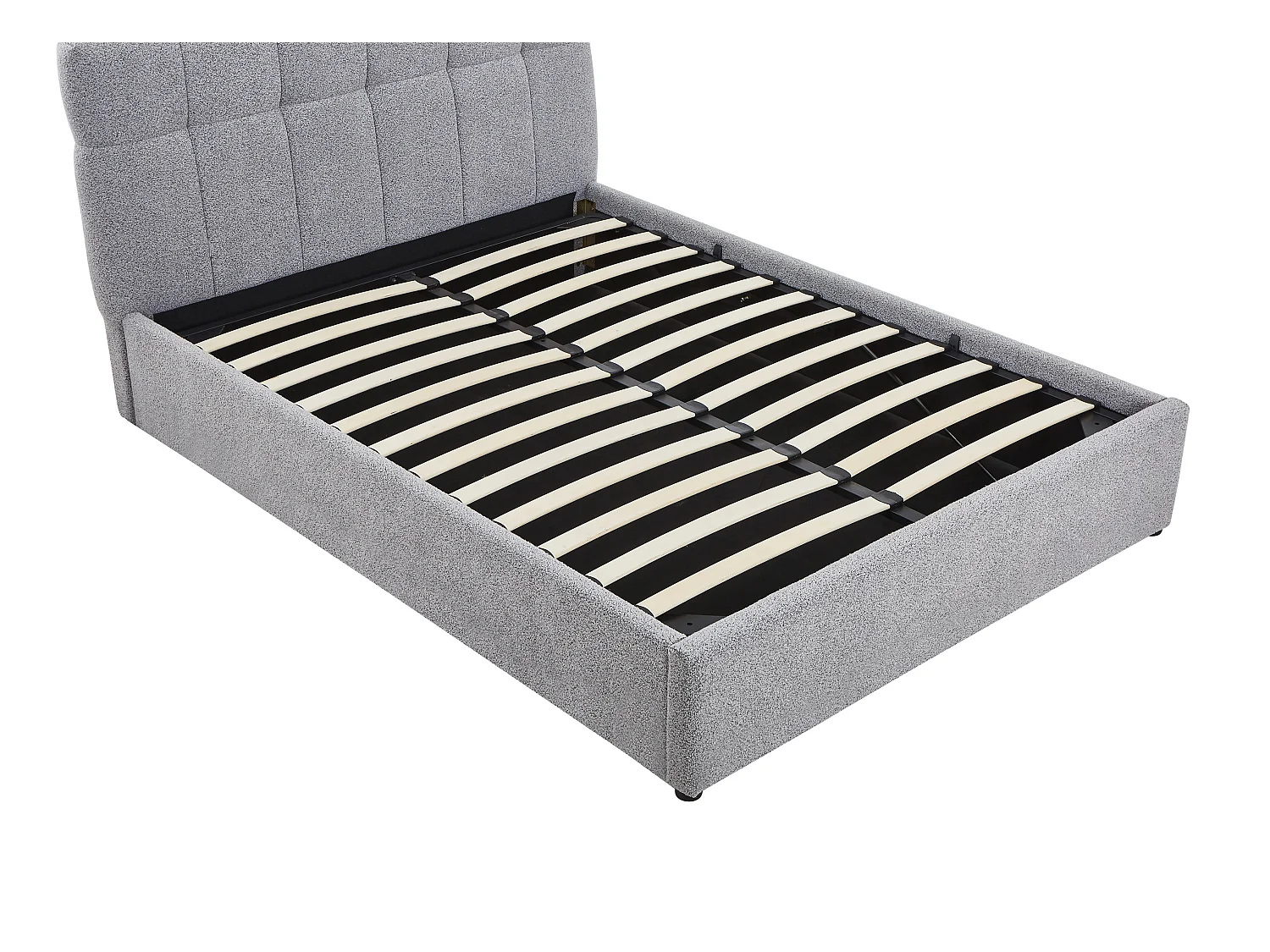 Lit coffre 160 x 200 cm - Tissu bouclette - Gris + Matelas - MAZIRI