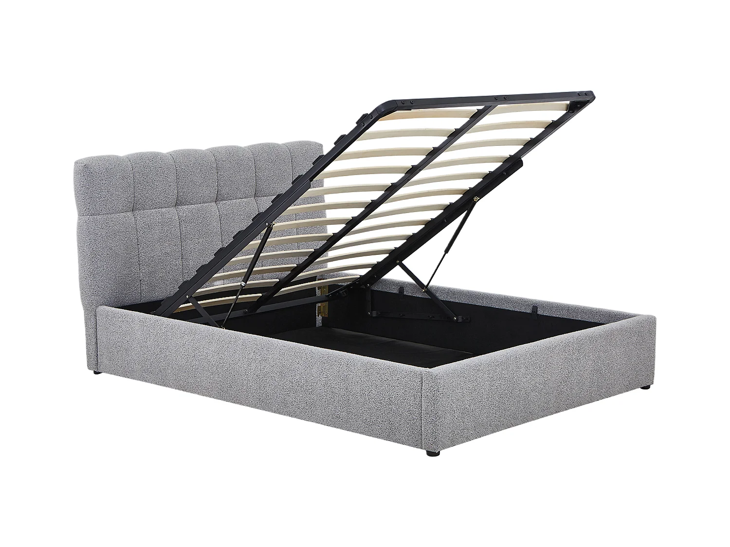 Lit coffre 160 x 200 cm - Tissu bouclette - Gris + Matelas - MAZIRI