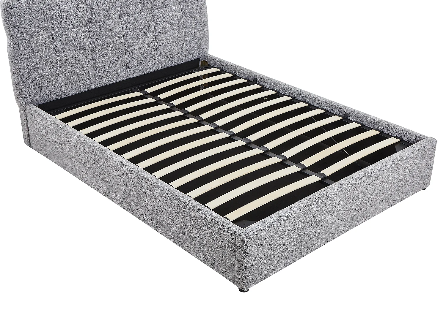 Lit coffre 160 x 200 cm - Tissu bouclette - Gris + Matelas - MAZIRI
