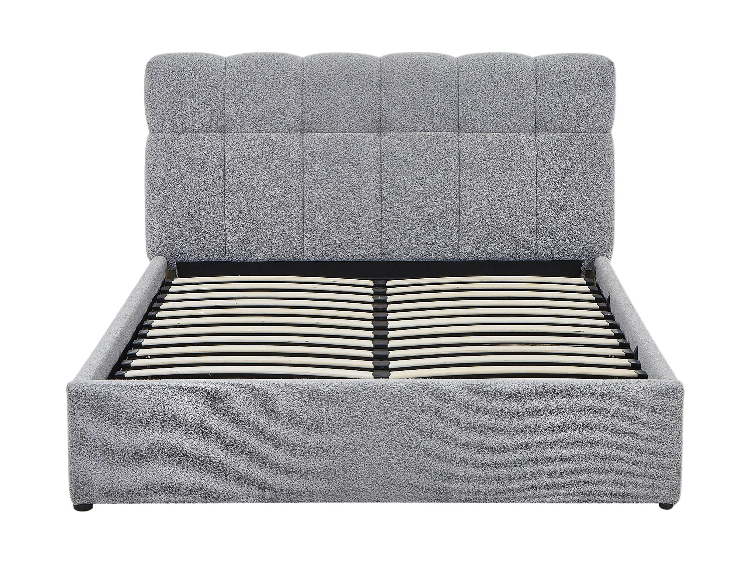 Lit coffre 160 x 200 cm - Tissu bouclette - Gris + Matelas - MAZIRI