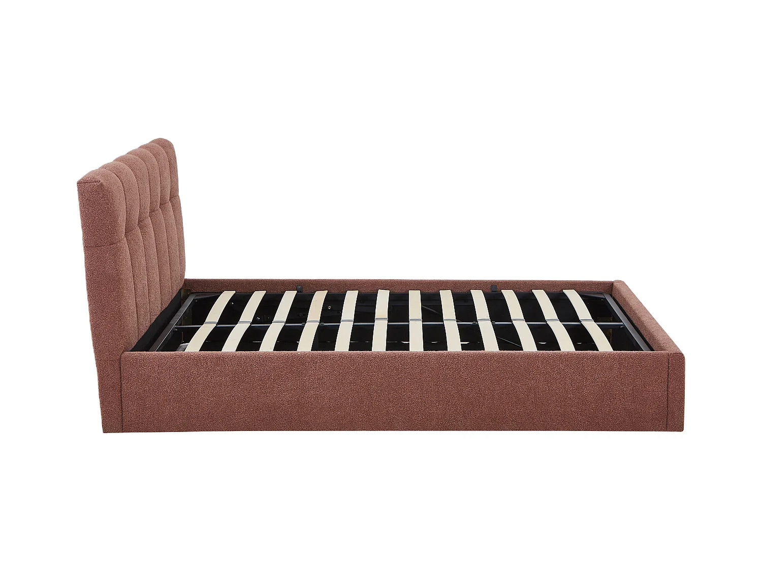 Lit coffre 140 x 190 cm - Tissu bouclette - Terracotta + Matelas - MAZIRI