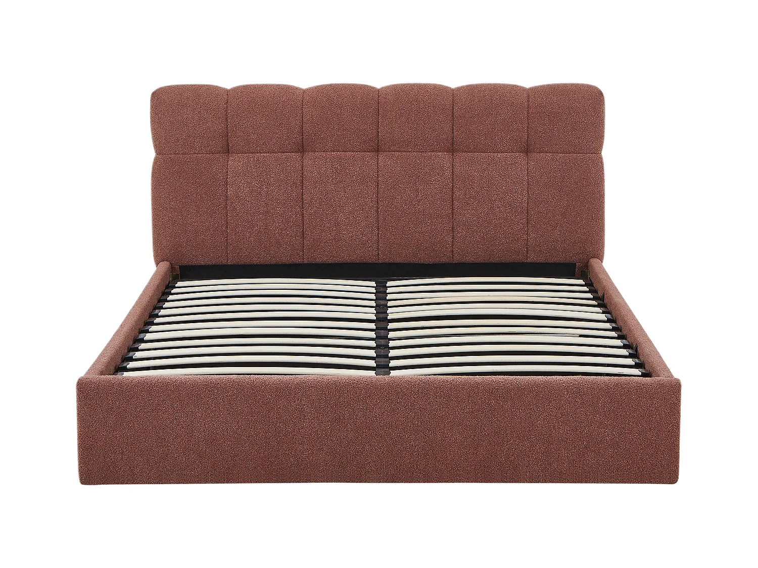 Lit coffre 140 x 190 cm - Tissu bouclette - Terracotta + Matelas - MAZIRI