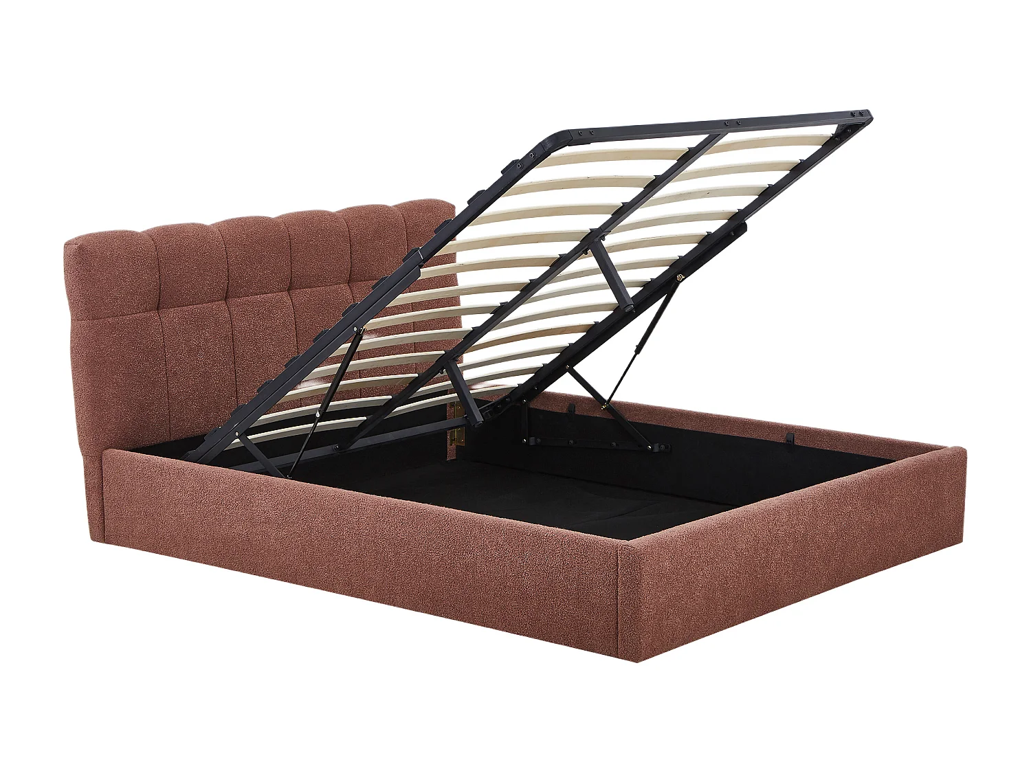 Lit coffre 140 x 190 cm - Tissu bouclette - Terracotta + Matelas - MAZIRI