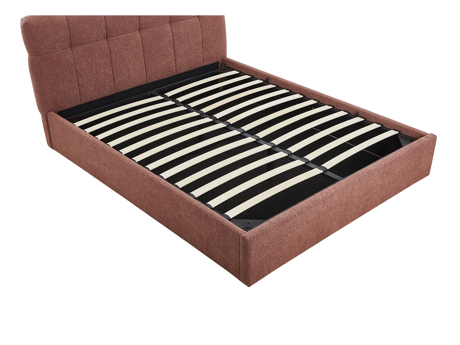 Lit coffre 160 x 200 cm - Tissu bouclette - Terracotta + Matelas - MAZIRI