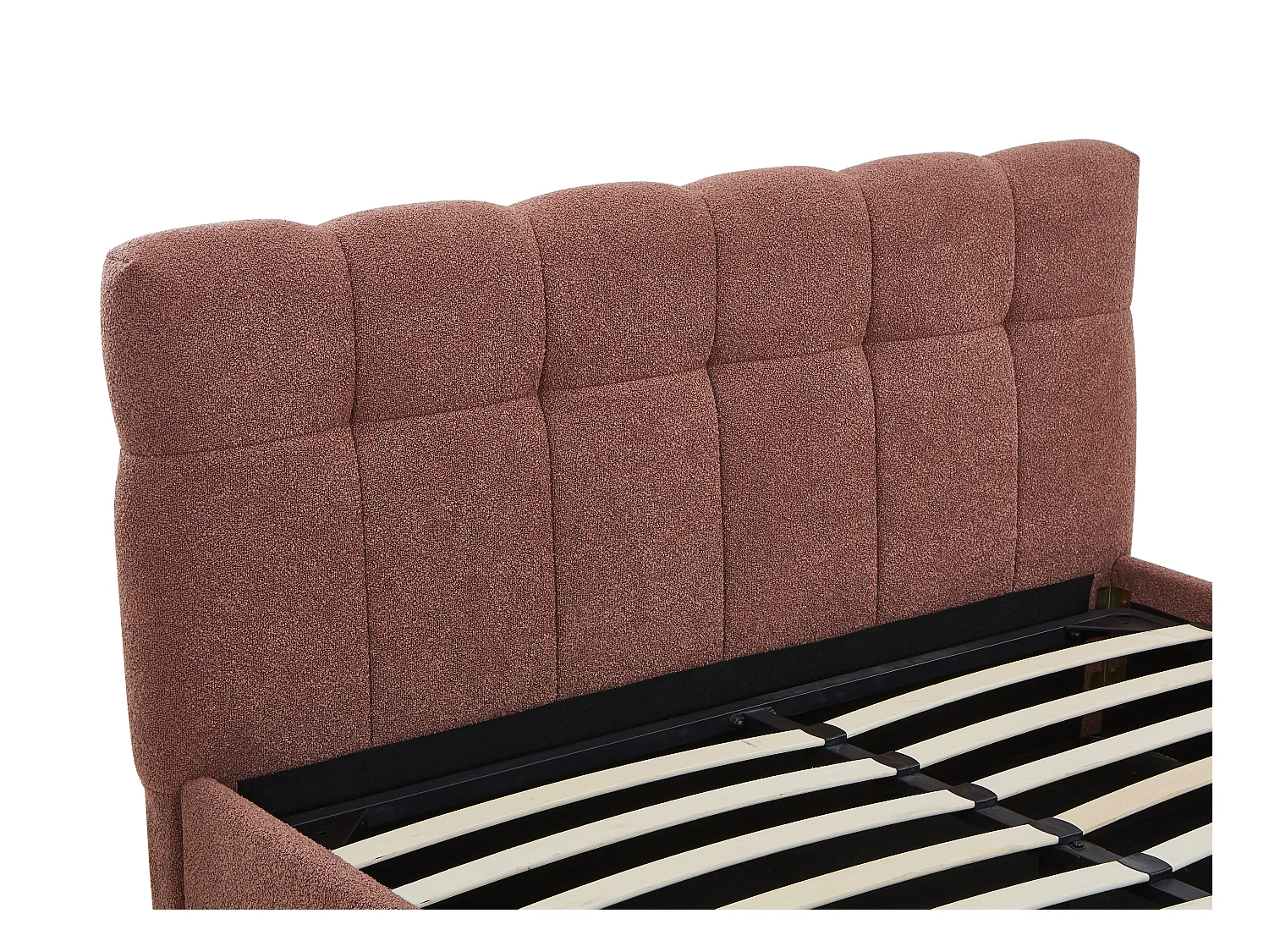 Lit coffre 160 x 200 cm - Tissu bouclette - Terracotta + Matelas - MAZIRI