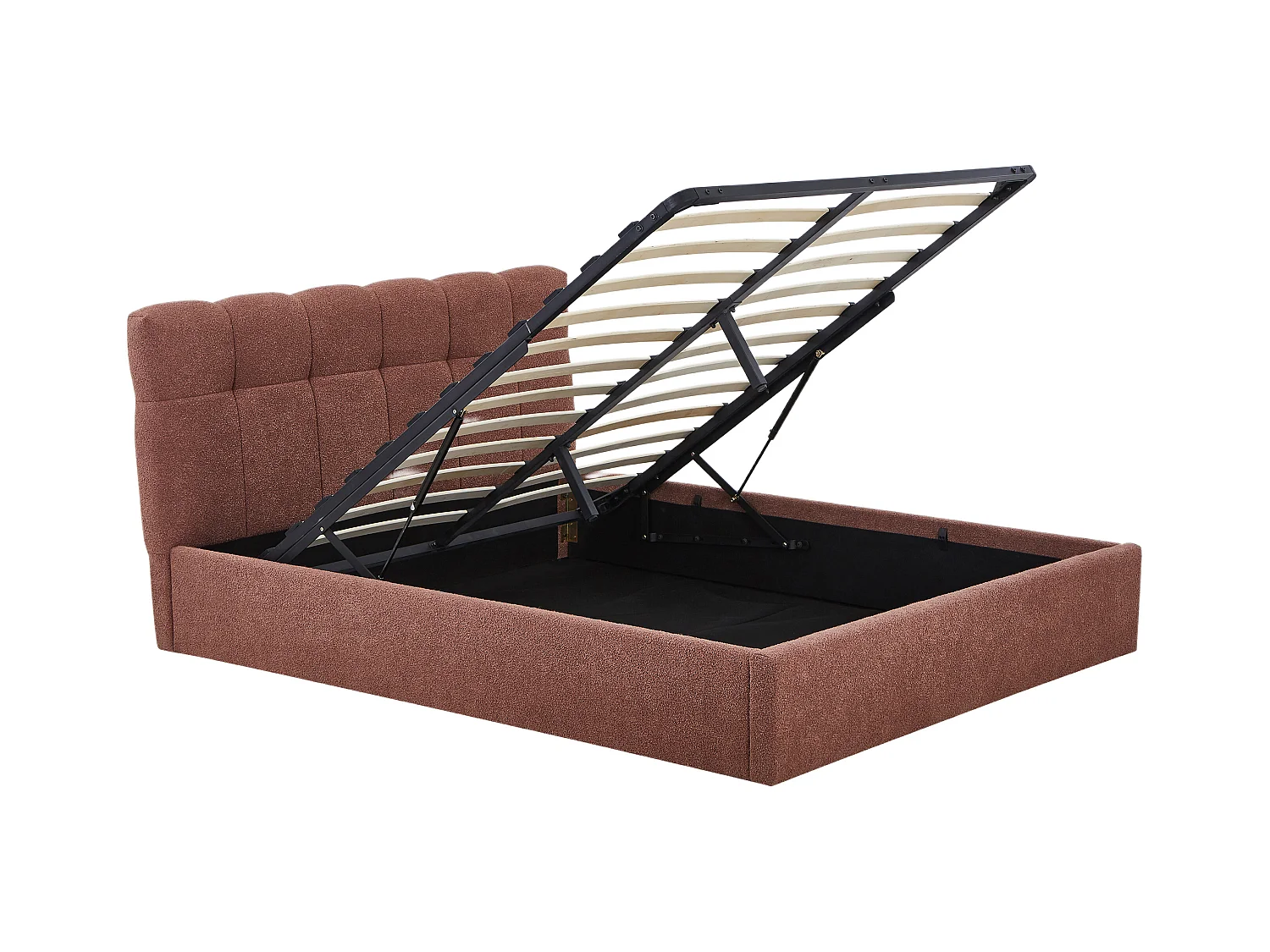 Lit coffre 160 x 200 cm - Tissu bouclette - Terracotta + Matelas - MAZIRI