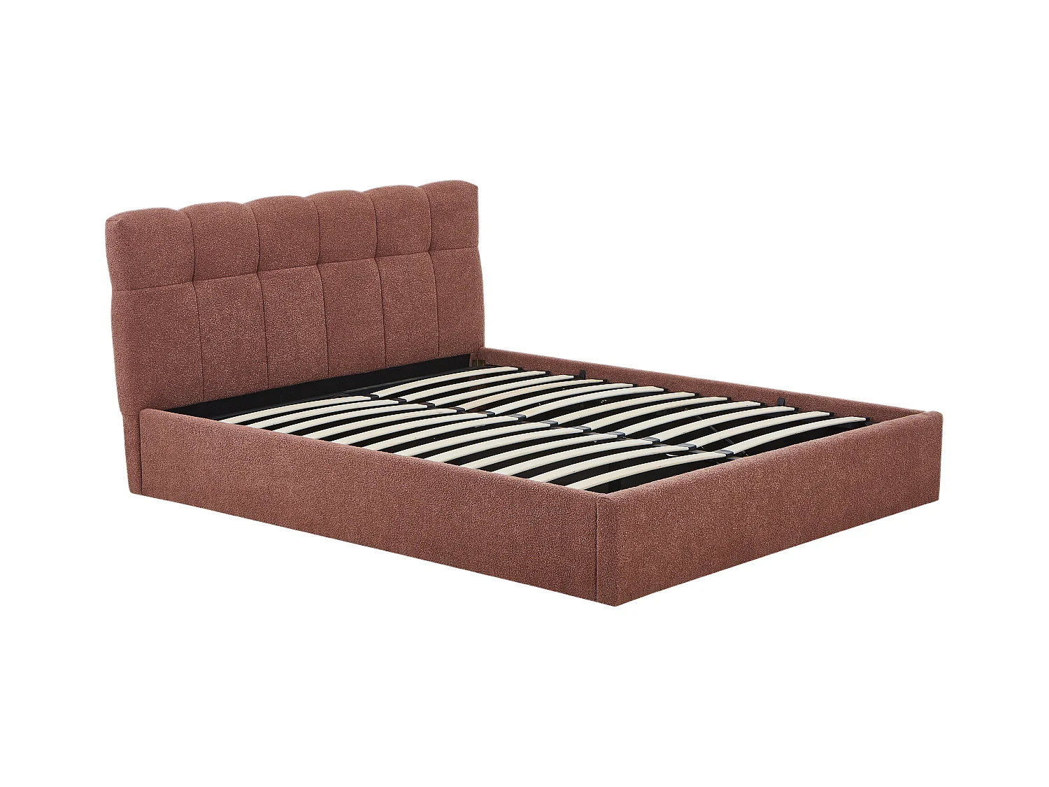 Lit coffre 160 x 200 cm - Tissu bouclette - Terracotta + Matelas - MAZIRI
