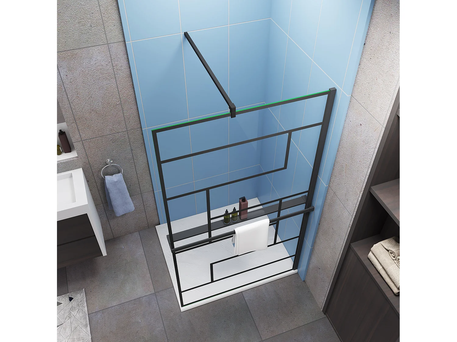 90x200cm schwarz Profil mit 8mm Nano Glas Walk in Dusche Duschabtrennung