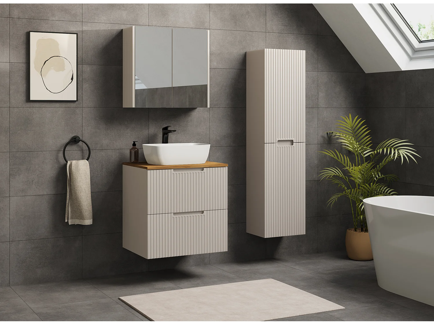 VENA Badkamerkast met gefreesd front onder wastafel 46 x 60 x 57 beige