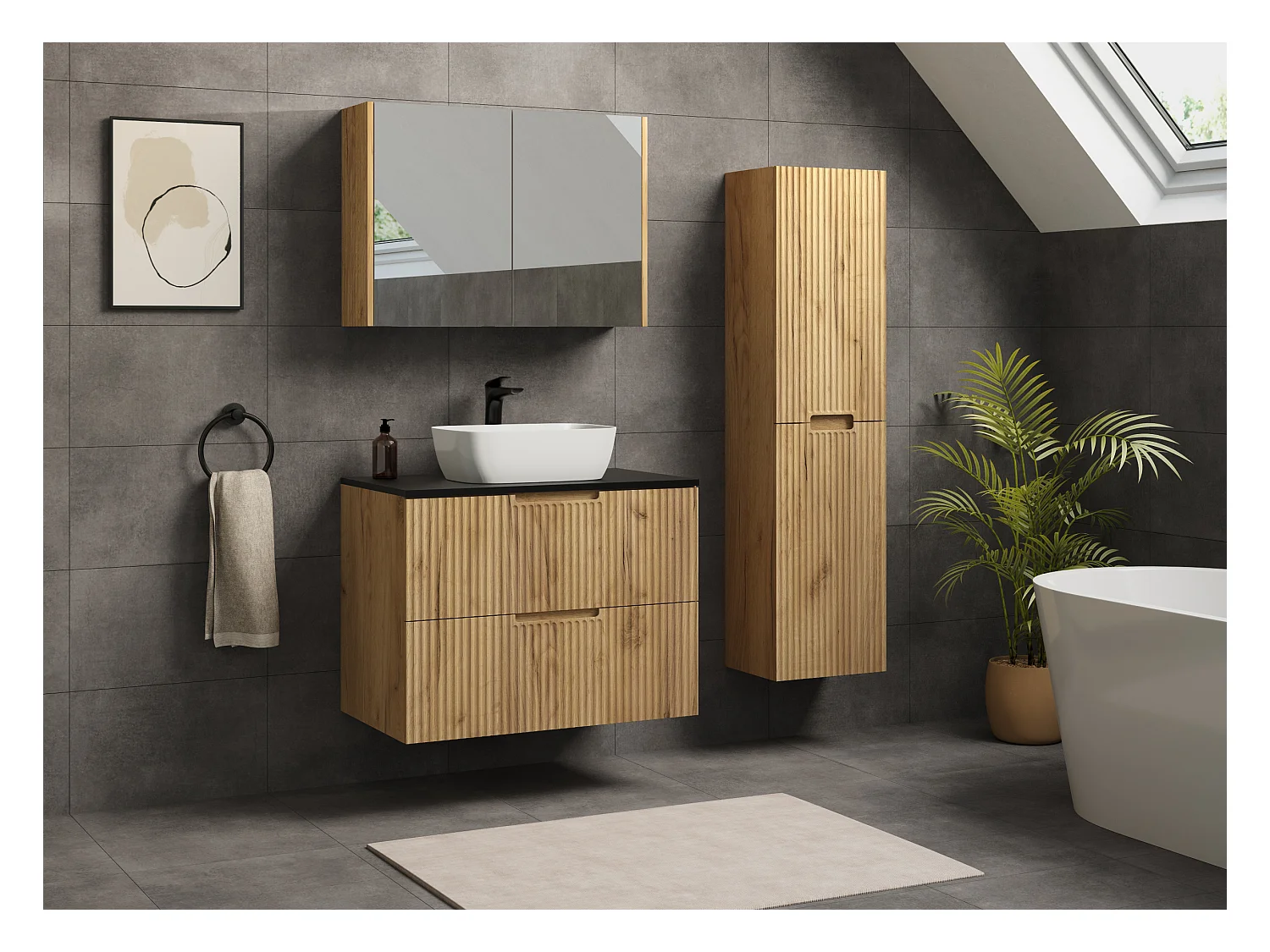 Mueble de baño VENA con frente estriado para lavabo 46 x 80 x 57 roble dorado