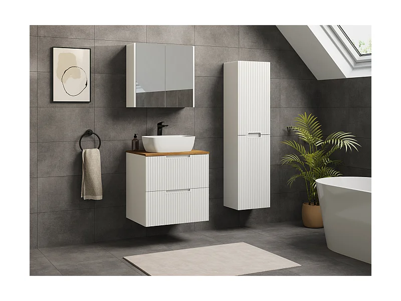 VENA Badezimmerschrank mit gefräster Front unter Waschbecken 46 x 60 x 57 Weiß