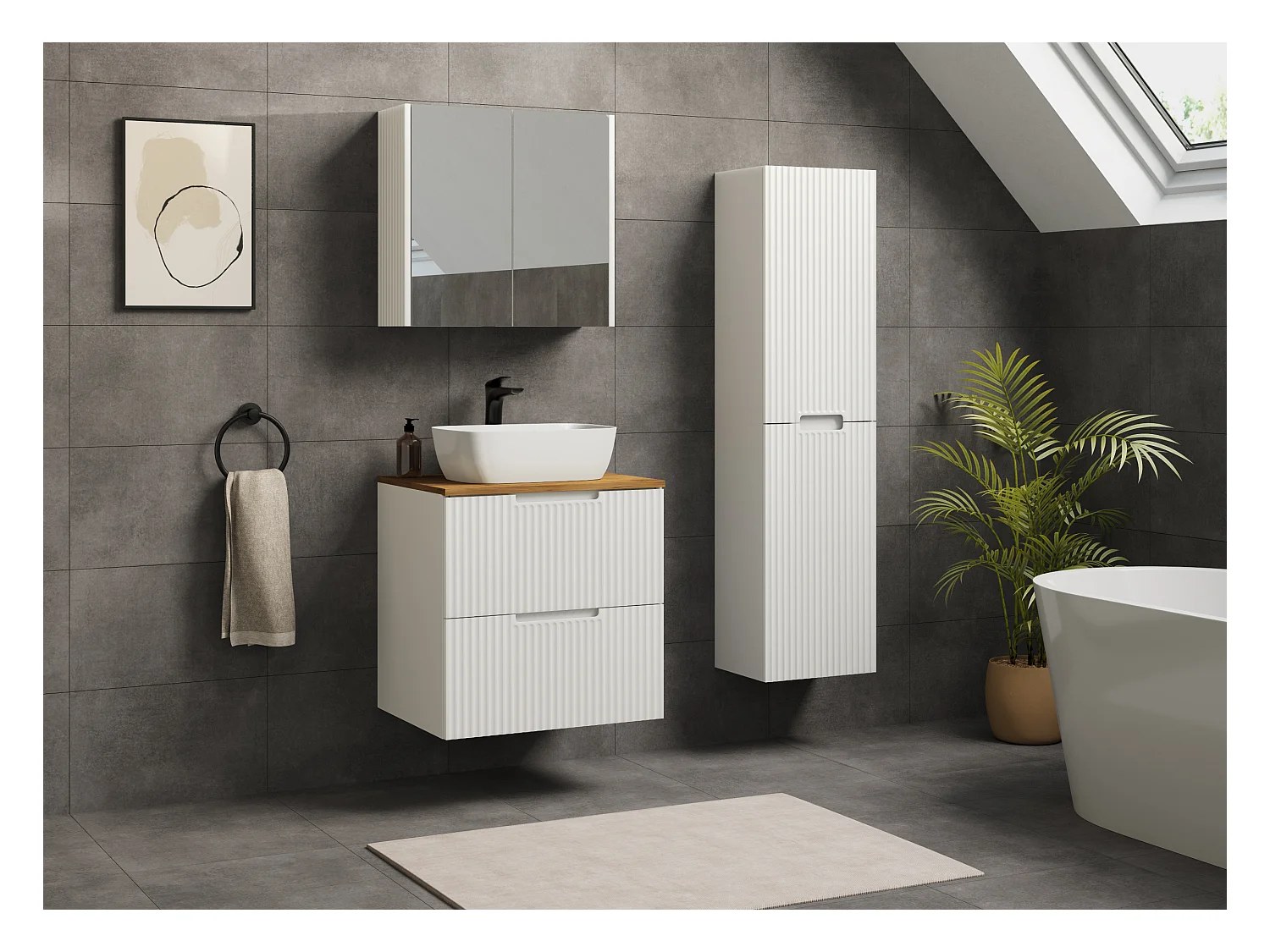 VENA Badezimmerschrank mit gefräster Front unter Waschbecken 46 x 60 x 57 Weiß