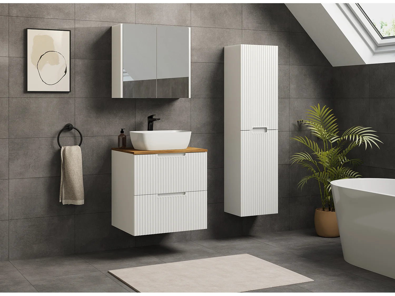 Meuble de salle de bain VENA avec façade rainurée 46 x 60 x 57 blanc