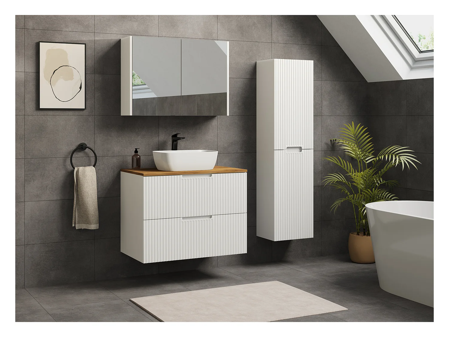 VENA Badezimmerschrank mit gefräster Front unter Waschbecken 46 x 80 x 57 Weiß