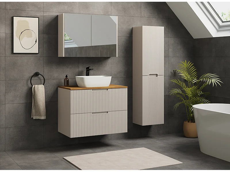 VENA Badezimmerschrank mit gefräster Front unter Waschbecken 46 x 80 x 57 Beige