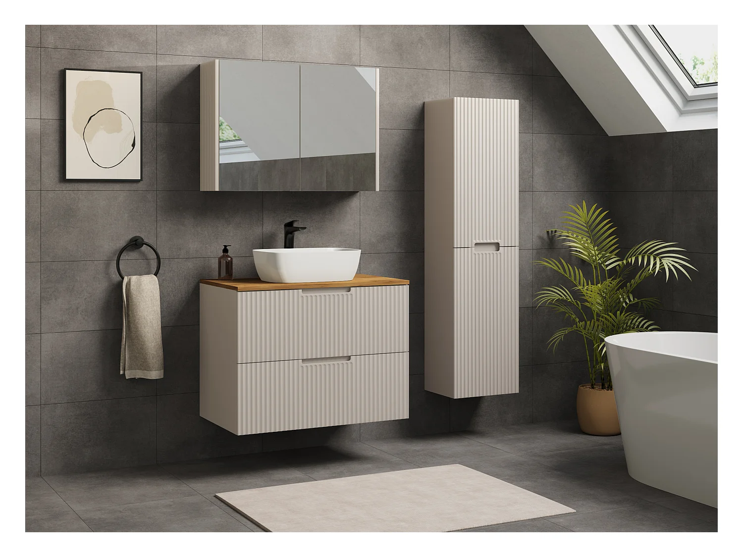 Mueble de baño VENA con frente estriado para lavabo 46 x 80 x 57 beige