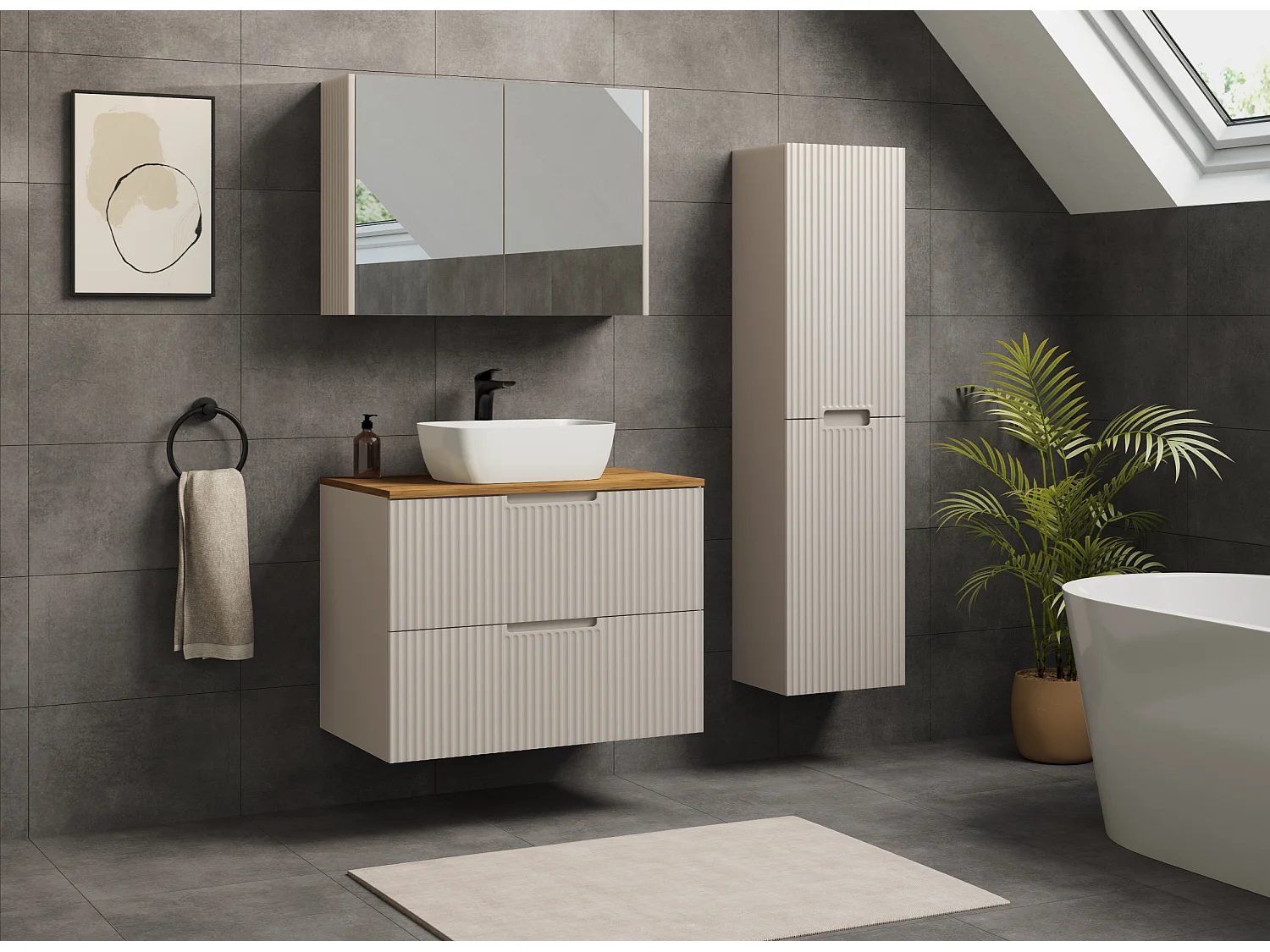 VENA Badkamerkast met gefreesd front onder wastafel 46 x 80 x 57 beige