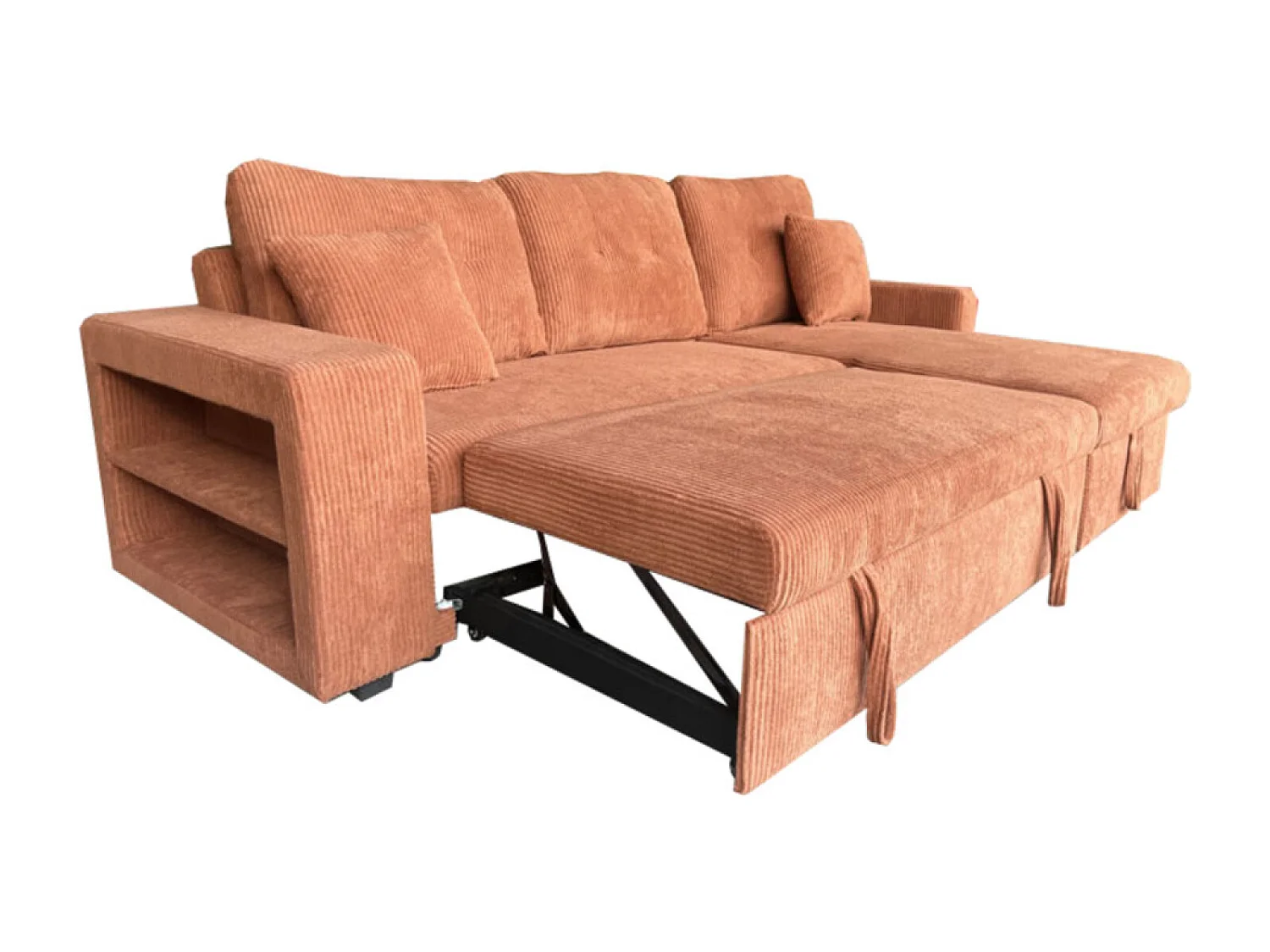 Canapé d'angle convertible 4 places avec coffre en velours côtelé terracotta GLASGOW