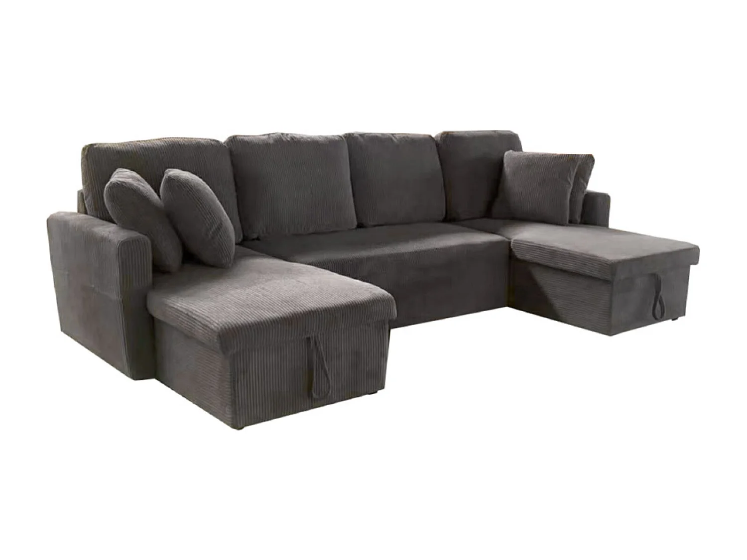 Canapé d'angle panoramique convertible clic-clac 4 places avec coffre en velours gris anthracite